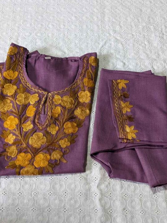 Purple Amma Kashmiri Embroidery Girl Summer Kurta With Trousers (2-3 y)