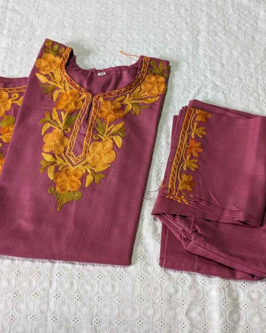 Purplish Pink Amma Kashmiri Embroidery Girl Summer Kurti With Trousers (4-5 y)