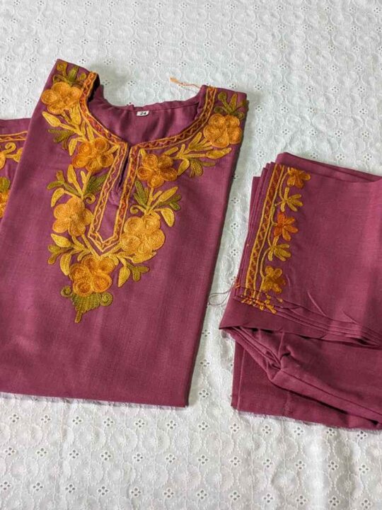 Purplish Pink Amma Kashmiri Embroidery Girl Summer Kurti With Trousers (4-5 y)