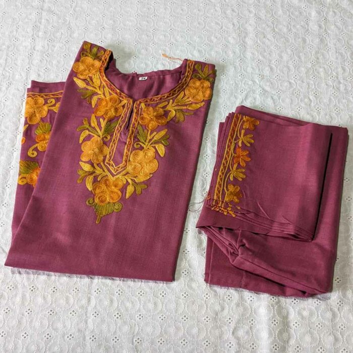 Purplish Pink Amma Kashmiri Embroidery Girl Summer Kurti With Trousers (4-5 y)