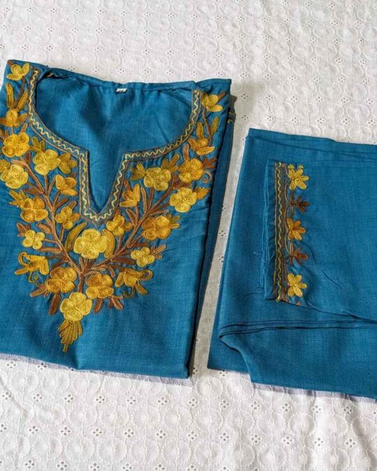 Amma Blue Kashmiri Embroidery Girl Summer Kurta With Trousers (4-5 y)