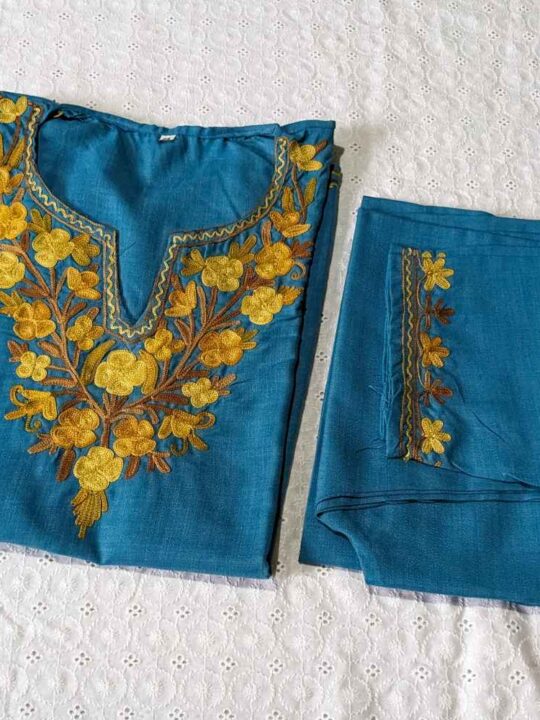 Amma Blue Kashmiri Embroidery Girl Summer Kurta With Trousers (4-5 y)