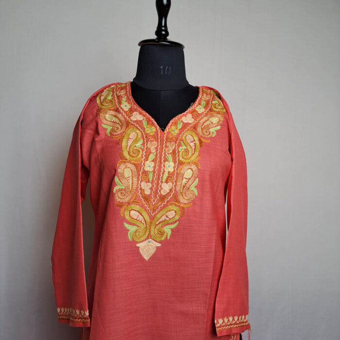 Pink Cotton Aari Kashmiri Salwar Kameez Co-ord Set - Image 2