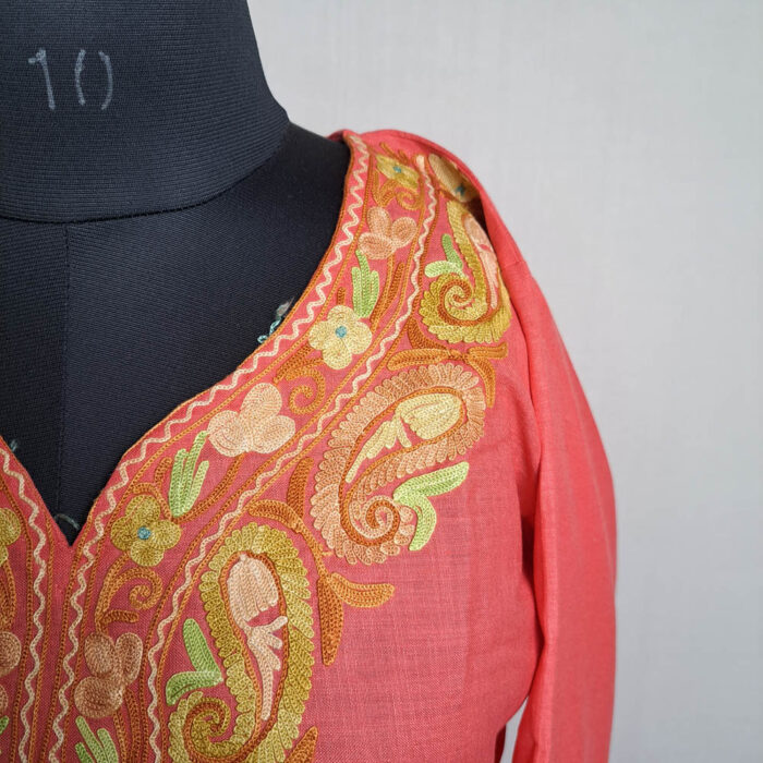 Pink Cotton Aari Kashmiri Salwar Kameez Co-ord Set - Image 3