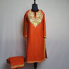 Rust Orange Cotton Aari Kashmiri Salwar Kameez Co-ord Set