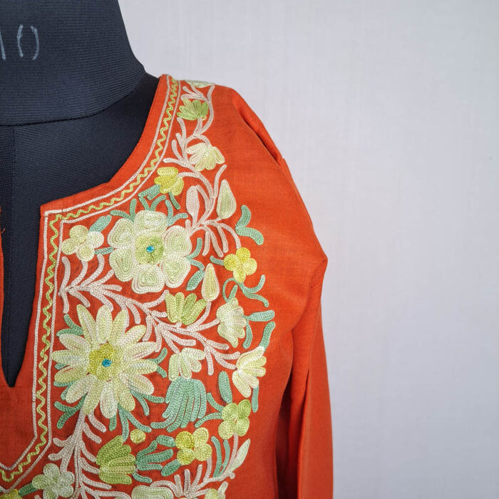 Rust Orange Cotton Aari Kashmiri Salwar Kameez Co-ord Set - Image 3
