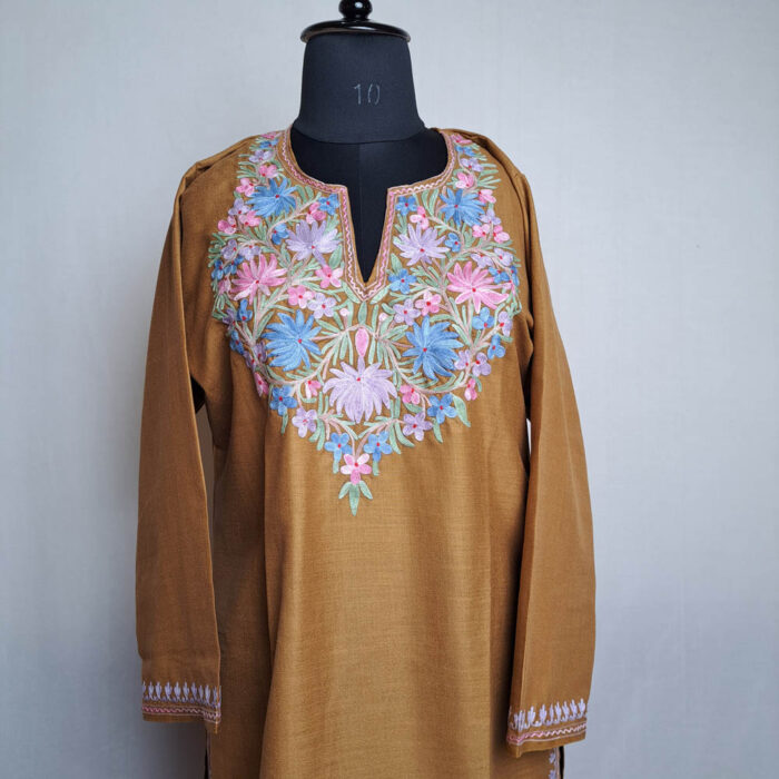 Brown Cotton Aari Kashmiri Salwar Kameez Co-ord Set - Image 2