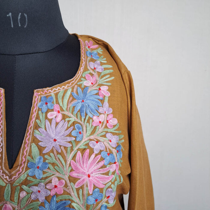 Brown Cotton Aari Kashmiri Salwar Kameez Co-ord Set - Image 3