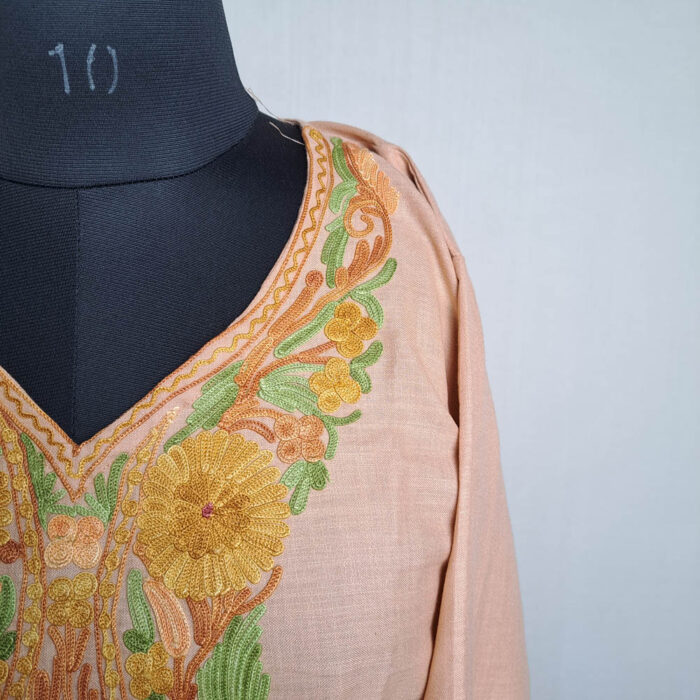 Peach Cotton Aari Kashmiri Salwar Kameez Co-ord Set - Image 3
