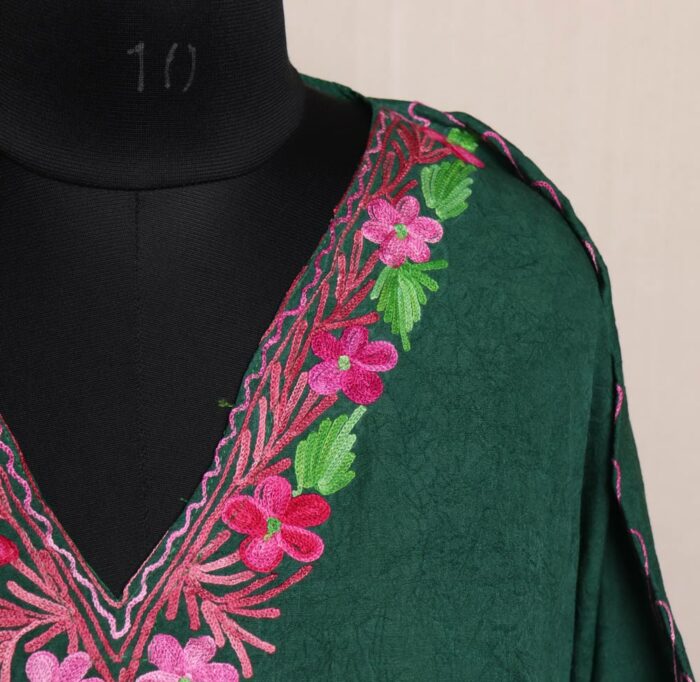 Kaftan Top for Ladies - Dark Green Crush Cotton- L51 - Image 3