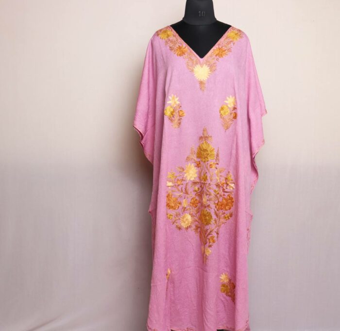 Kashmiri Aari Embroidered Kaftan - Pink Crush Cotton  L51