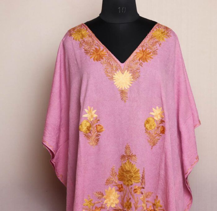 Kashmiri Aari Embroidered Kaftan - Pink Crush Cotton  L51 - Image 2