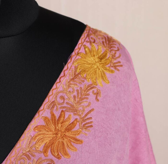 Kashmiri Aari Embroidered Kaftan - Pink Crush Cotton  L51 - Image 3
