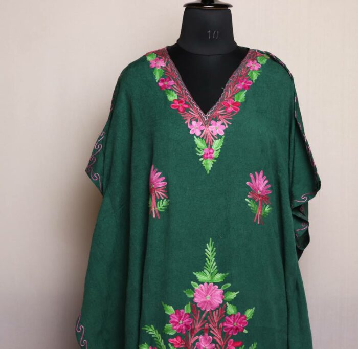 Kaftan Top for Ladies - Dark Green Crush Cotton- L51 - Image 2