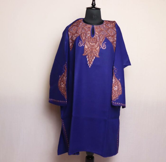 Kashmiri Pheran for Ladies - Blue Raffal Sozni Hand Work Pheran