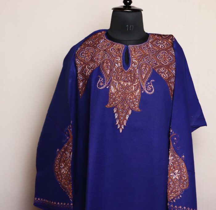 Kashmiri Pheran for Ladies - Blue Raffal Sozni Hand Work Pheran - Image 2