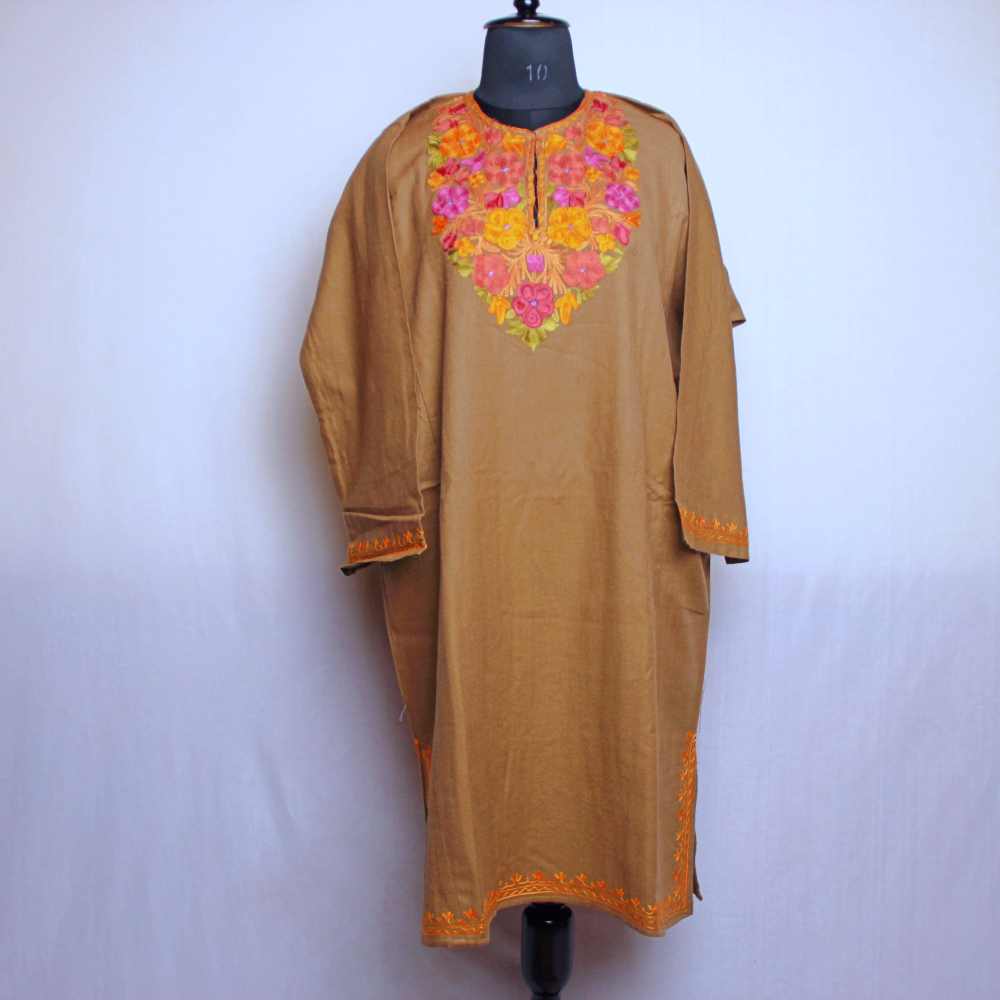 Kashmiri Pheran Dress- Inaya beige Brown With Aari Embr…