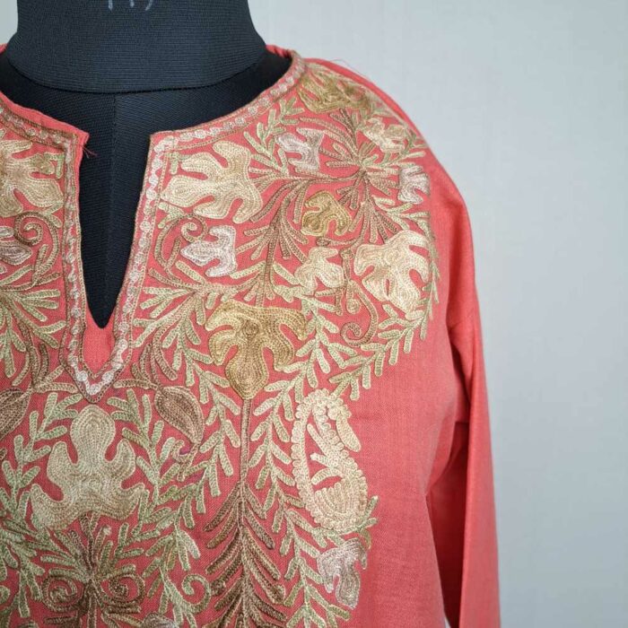 Chinari Pink Bisma Short Kashmiri Cotton Kurti with Ari Embroidery - Image 2