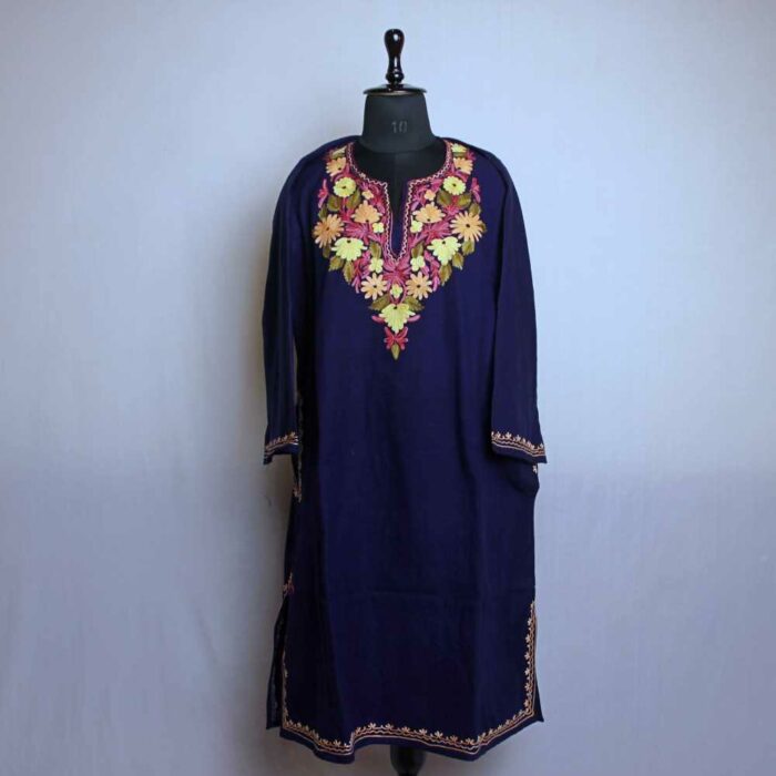 Kashmiri Pheran Dress- Inayat Blue With Aari Embroidery
