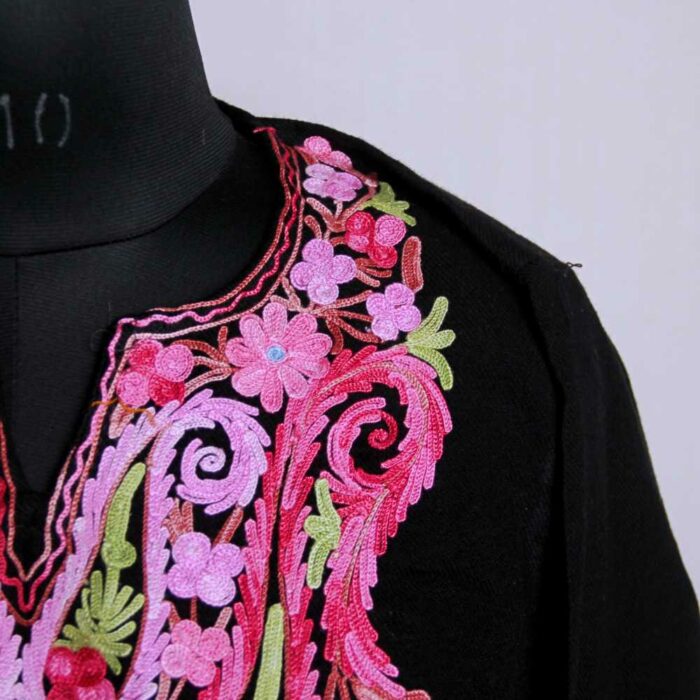 Kashmiri Phiran - Black Mannat Badam Gulabi With Aari Embroidery - Image 3
