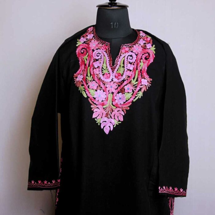 Kashmiri Phiran - Black Mannat Badam Gulabi With Aari Embroidery - Image 2
