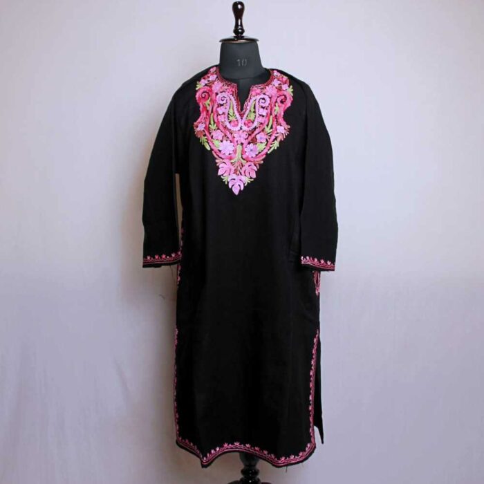Kashmiri Phiran - Black Mannat Badam Gulabi With Aari Embroidery
