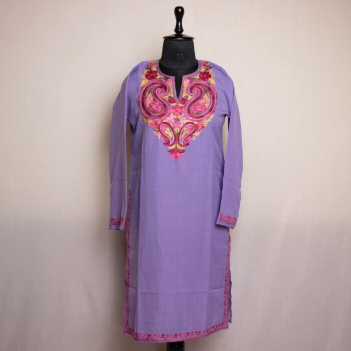 Purple Cotton Kurta for Women with Ari Embroidery