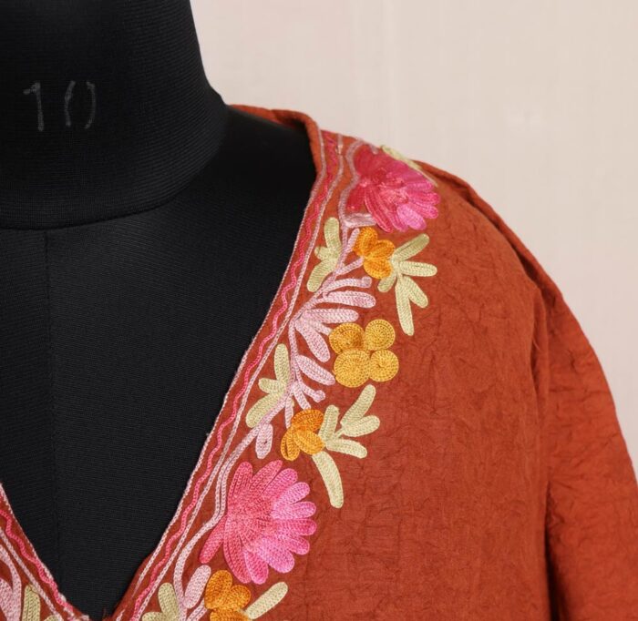 Kashmiri Aari Embroidered Kaftan – Rust L57 - Image 3