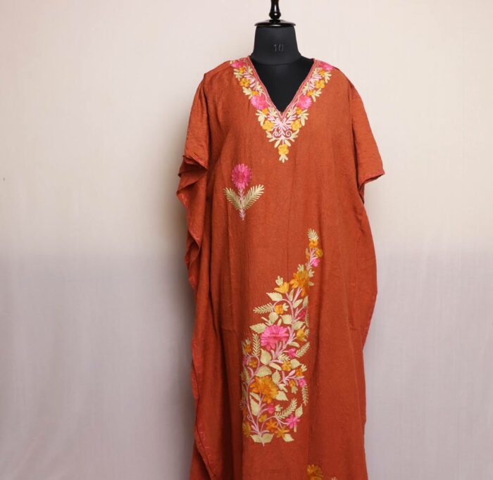 Kashmiri Aari Embroidered Kaftan – Rust L57