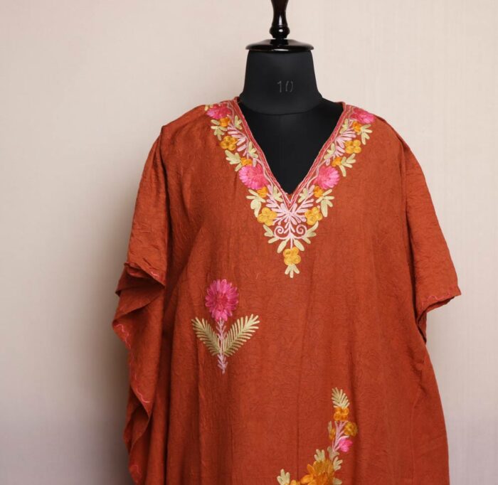 Kashmiri Aari Embroidered Kaftan – Rust L57 - Image 2