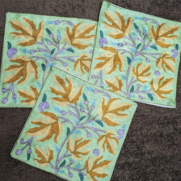 Sabz Chinar Leaf Chainstitch Cushion Cover 16×16 (Set of 3) - Image 2