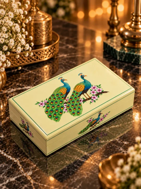 Gorgeous and Royal Paper Mache Peacock Box
