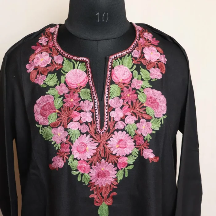 Black Short Kashmiri Cotton Kurti with Aari Embroidery - Image 2