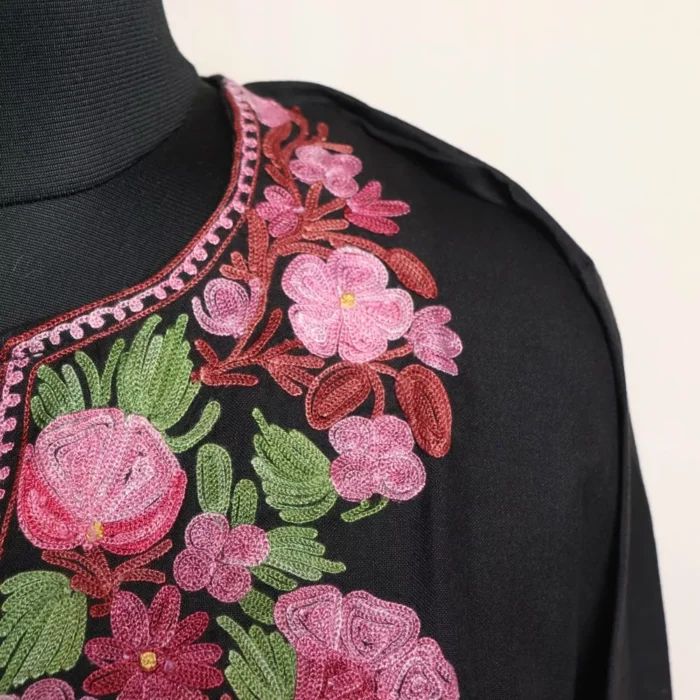 Black Short Kashmiri Cotton Kurti with Aari Embroidery - Image 3