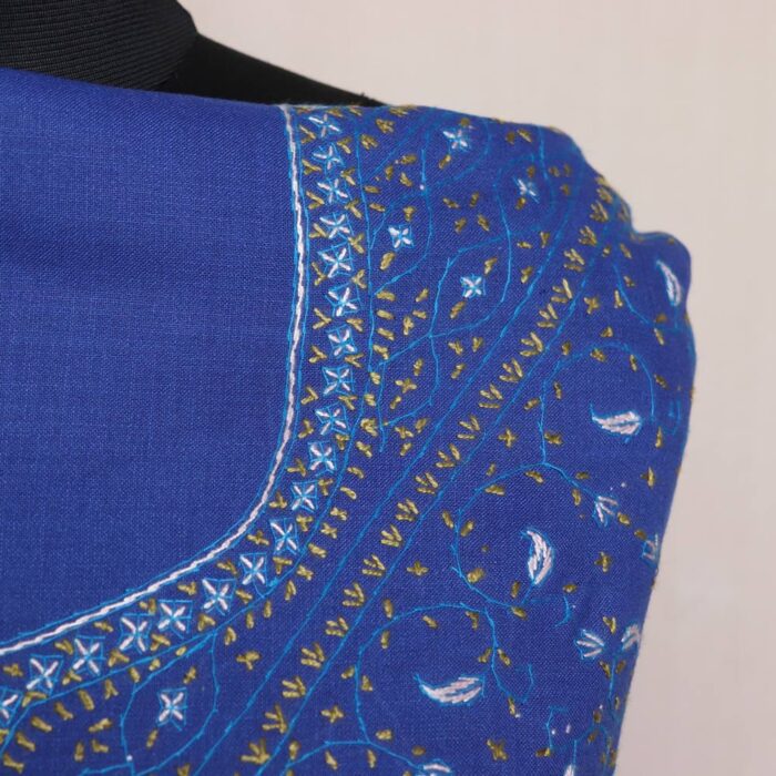 Blue Kashmiri Sozni Jal Handwork Cotton Suit with Dupatta - Image 3