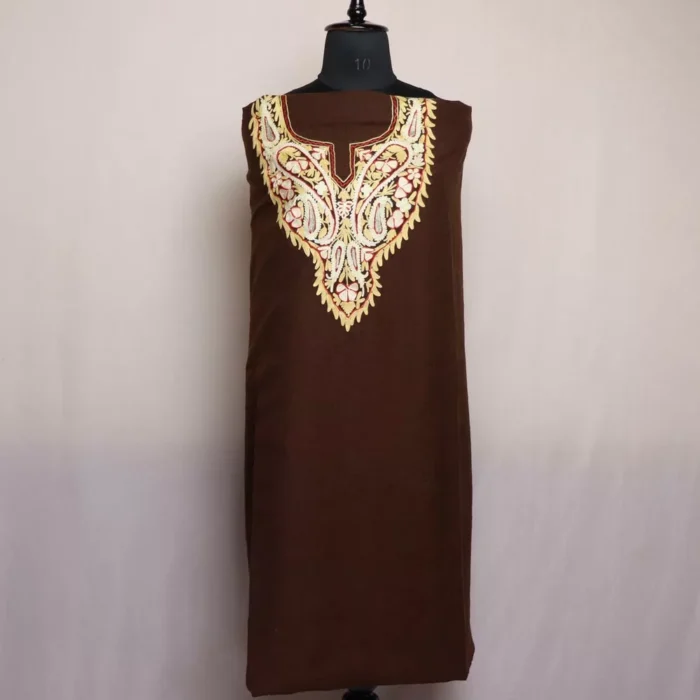 Kashmiri Kameez Shalwar Suit - Brown Crush Cotton Aari Zari Work - Image 2