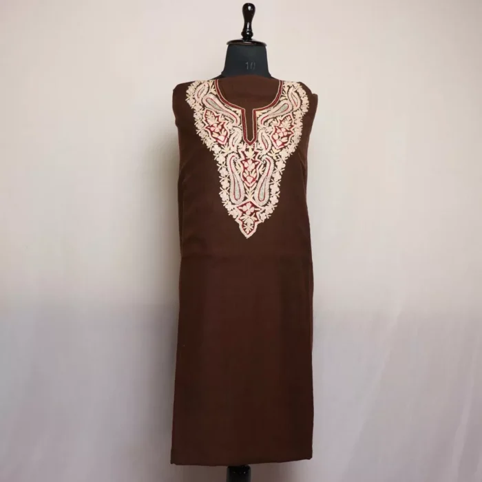 Kashmiri Brown Kameez Shalwar Suit - Crush Cotton Aari Zari Work - Image 3