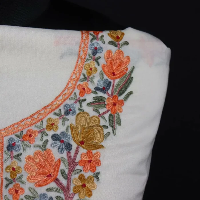 White Posh Kashmiri Aari Handwork Cotton Kameez Shalwar Suit - Image 3