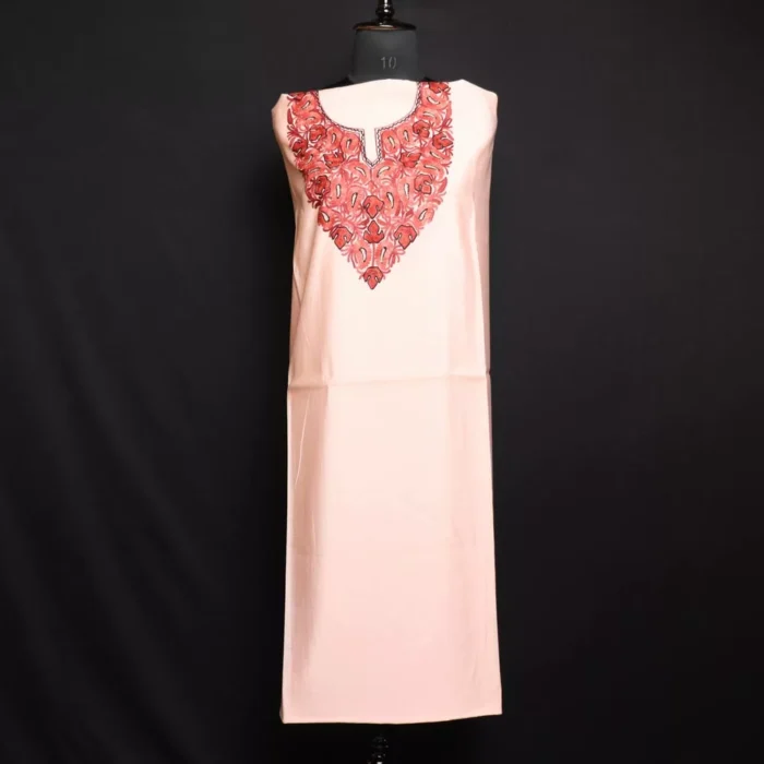 Light Pink Kashmiri Ladies Suit: Unstitched with Aari and Zari