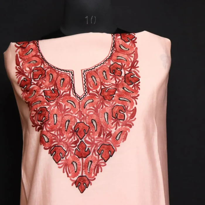 Light Pink Kashmiri Ladies Suit: Unstitched with Aari and Zari - Image 2