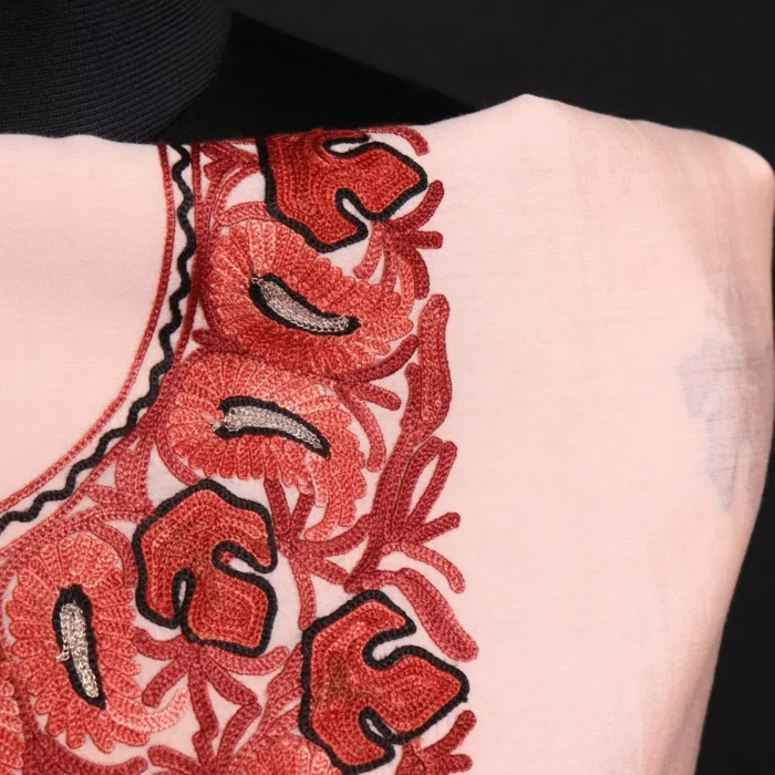 Light Pink Kashmiri Ladies Suit: Unstitched with Aari and Zari - Image 3