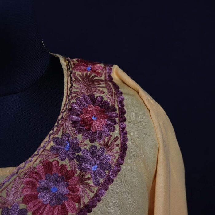 Yellow Kashmiri Co-ord Set with Aari Work - Image 3