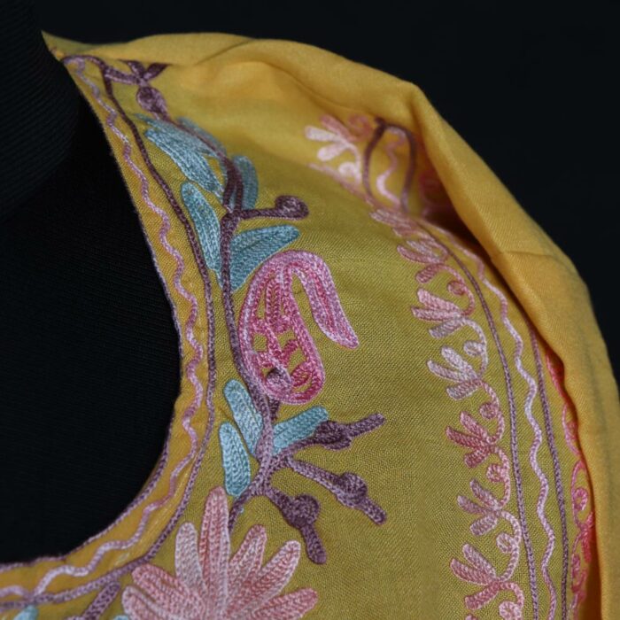 Yellow Nazneen Kashmiri Summer Co-ord Set with Aari Work - Image 3