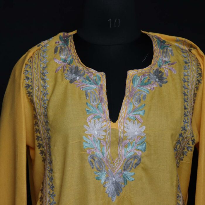 Yellow Shabana Kashmiri Summer Co-ord Set with Aari Work - Image 3