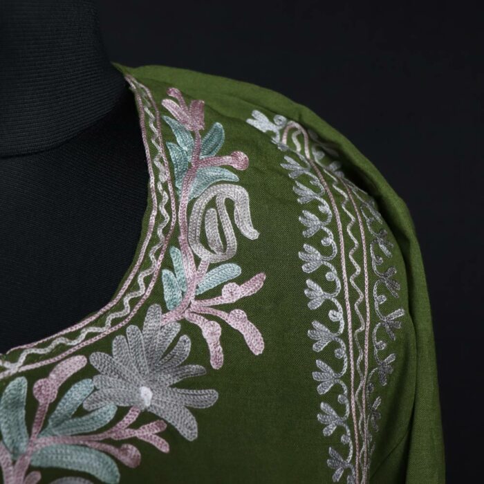 Dark Green Kashmiri Co-ord Set with Aari Work - Image 3