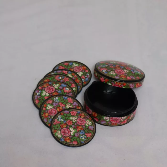 Exquisite Paper Mache 6 Tea Coasters with Box