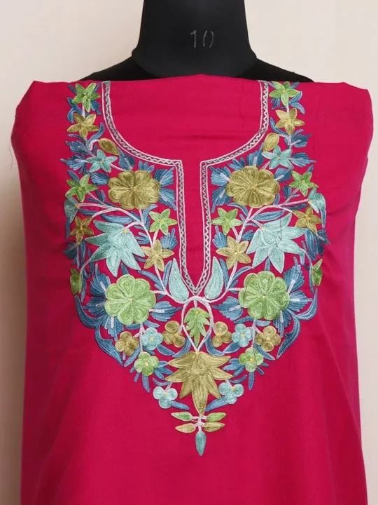 Purplish Pink Summer Cotton Aari Kashmiri Suit