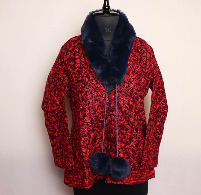 Navy Blue Aari Short Coat with Fur