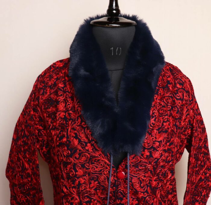 Navy Blue Aari Short Coat with Fur - Image 2