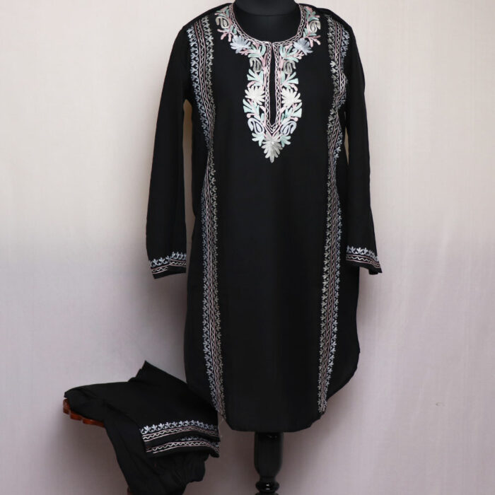Black Ghazal Kashmiri Summer Co-ord Set with Aari Work